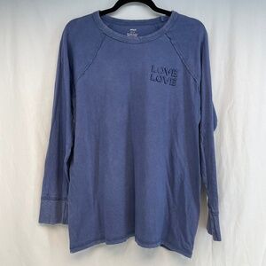 Aerie Long Sleeve Crewneck Shirt Blue Love Love Distressed Women’s Size Small